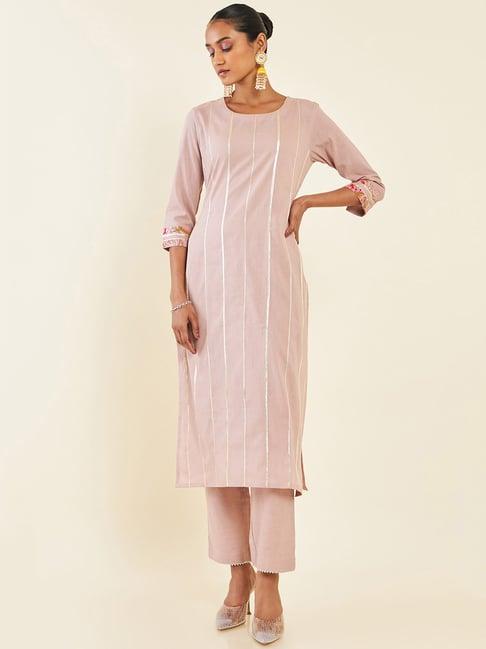 soch beige striped kurta pant set