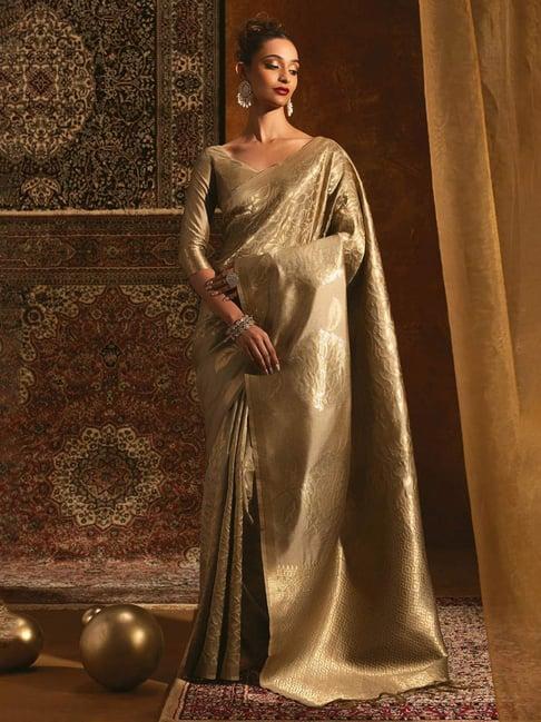 soch beige woven saree with unstitched blouse