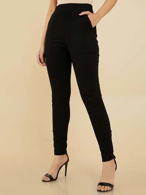 soch black cotton embroidered pant