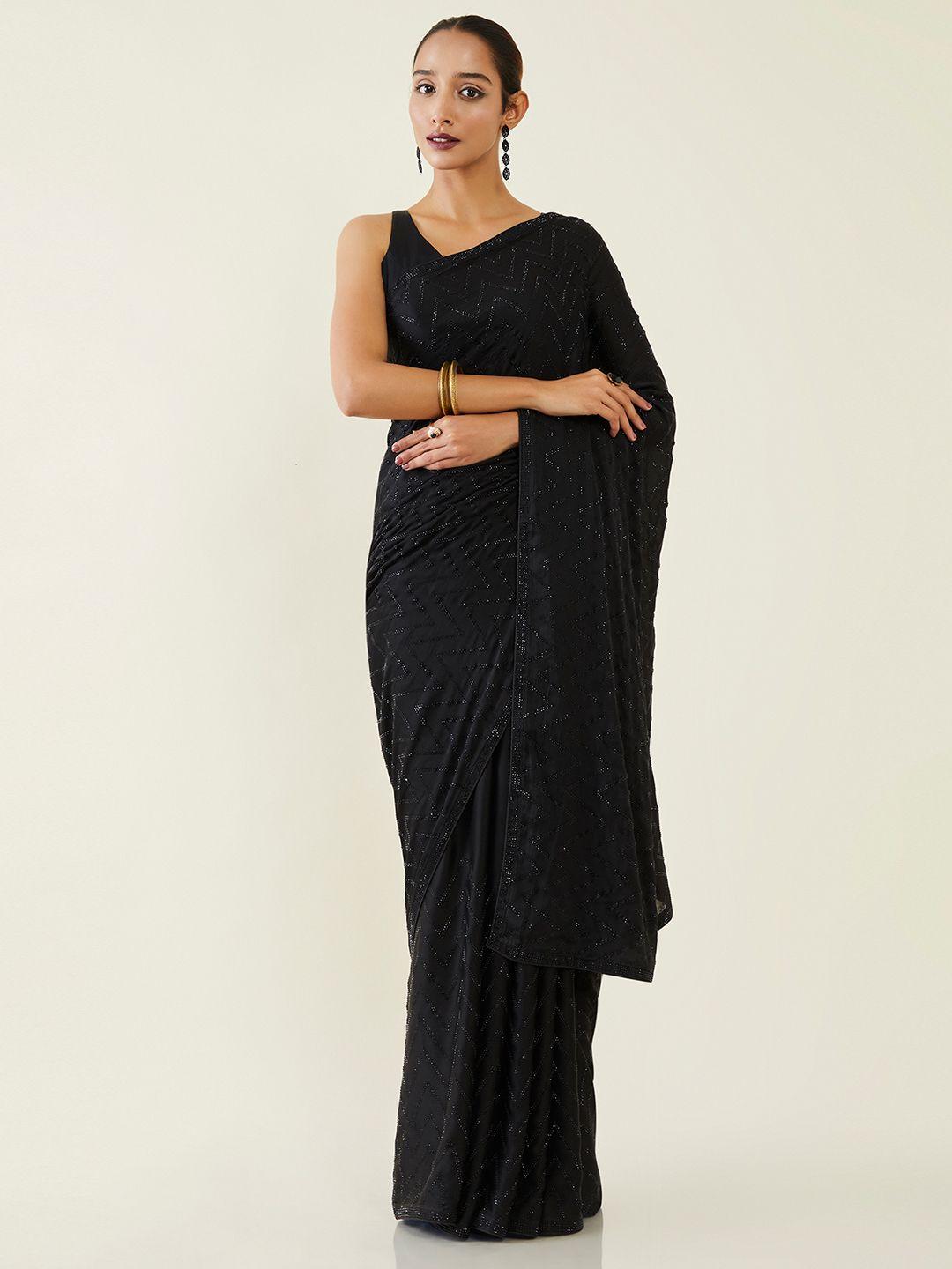 soch black embellished beads and stones saree