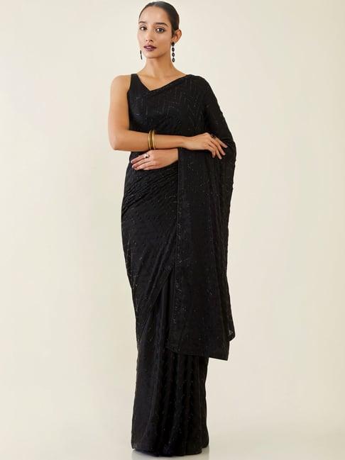 soch black embellished saree with unstitched blouse