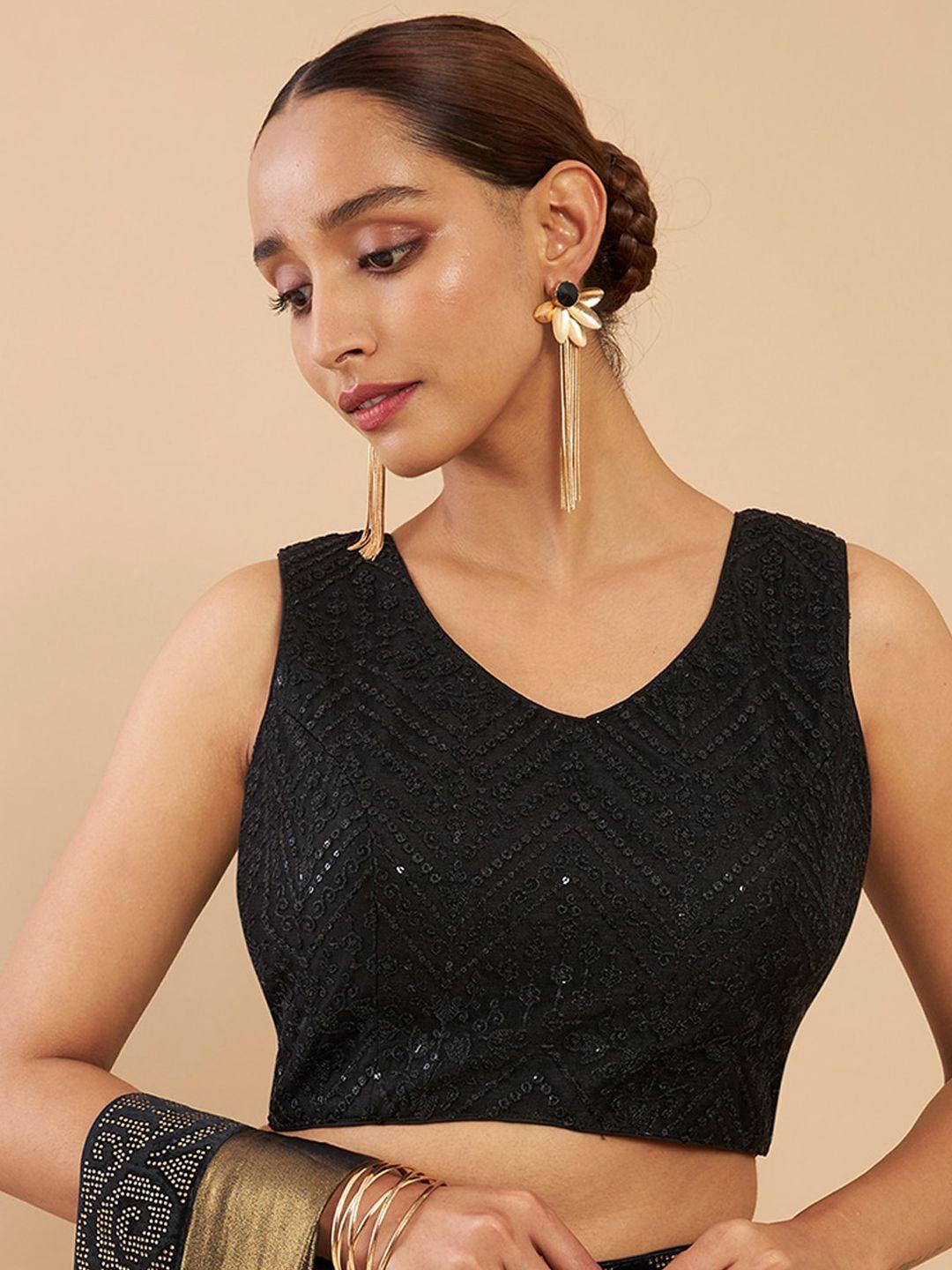 soch black embellished sequined net saree blouse