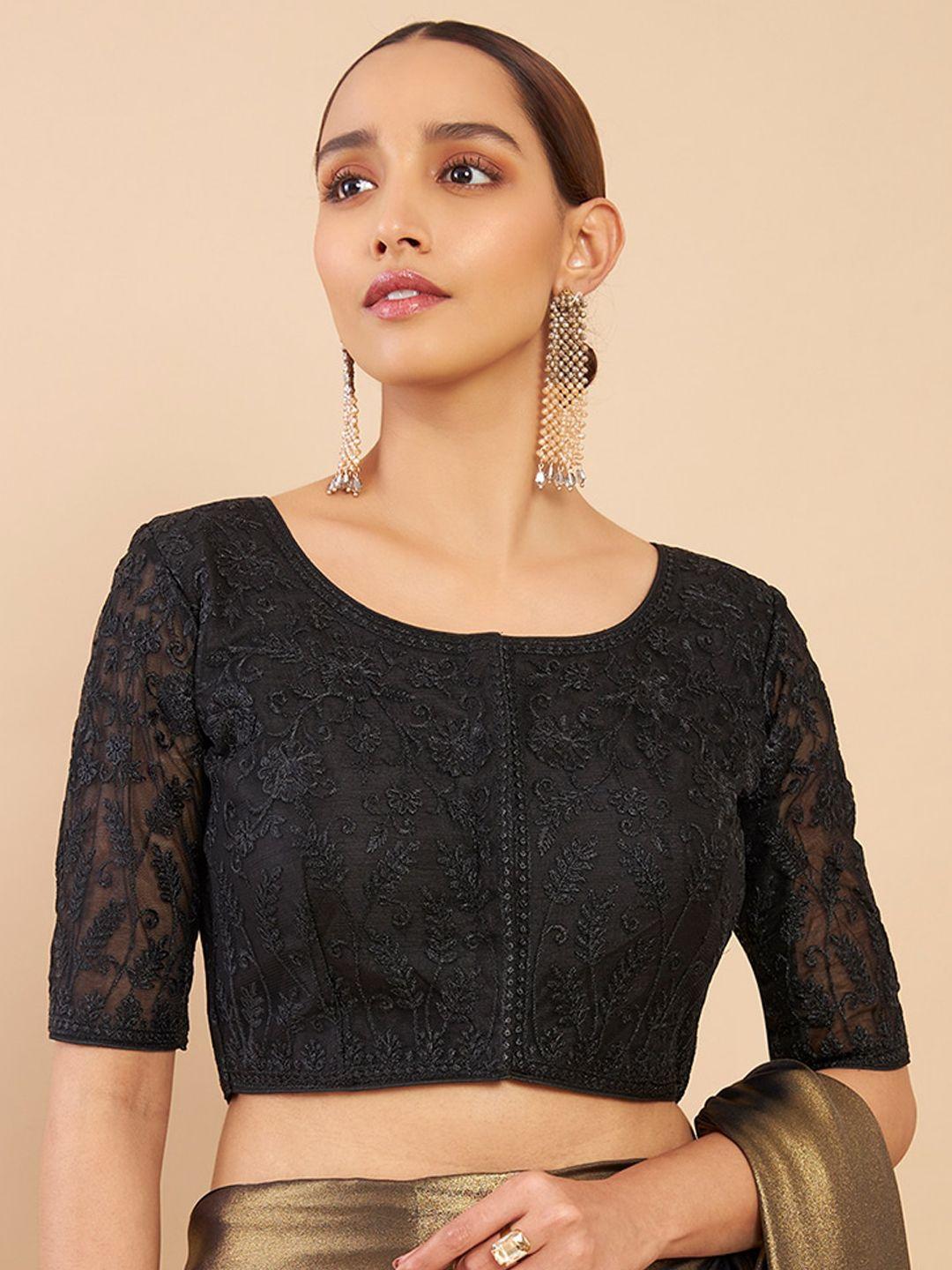 soch black embroidered saree blouse