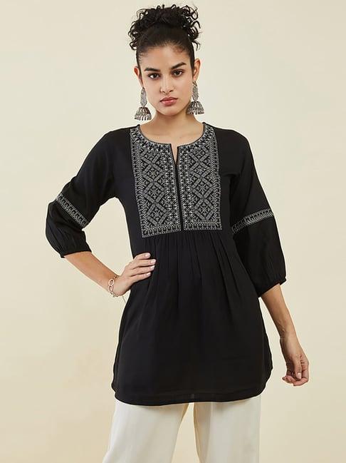 soch black embroidered tunic