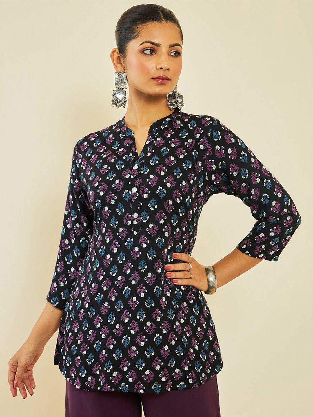 soch black ethnic motifs printed kurti