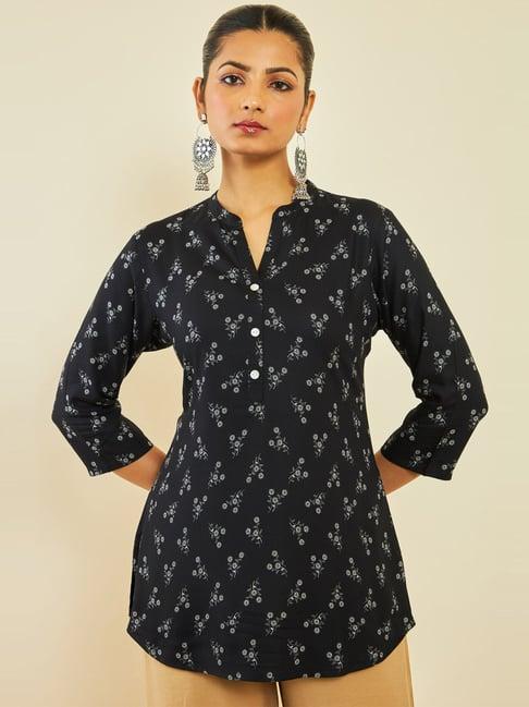 soch black floral print tunic