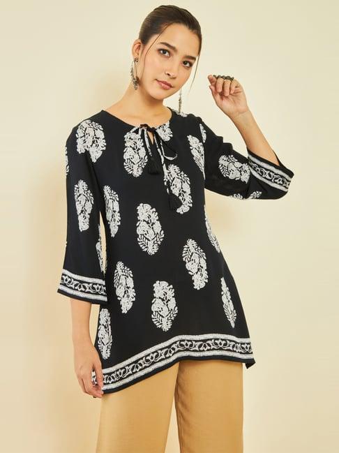 soch black floral print tunic