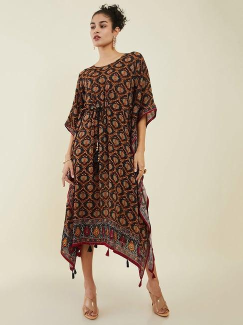 soch black printed high-low kaftan dress