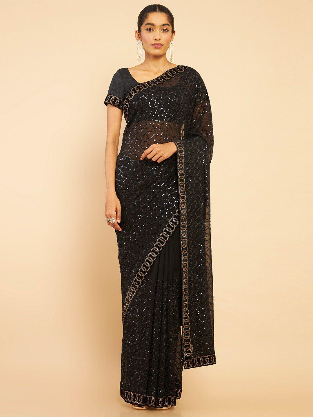 soch black sequinned pure georgette saree