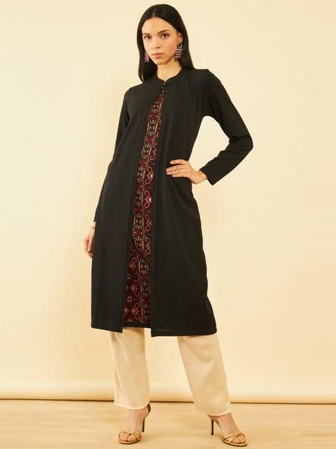 soch black straight kurta with jacket