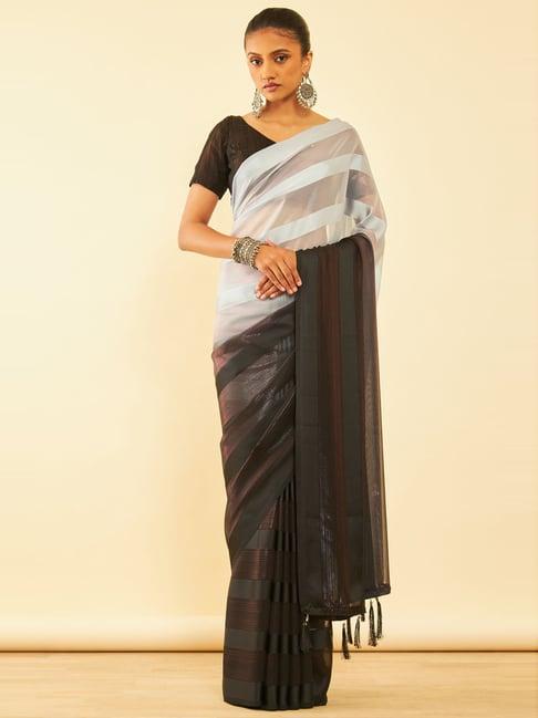 soch black striped saree with unstitched blouse