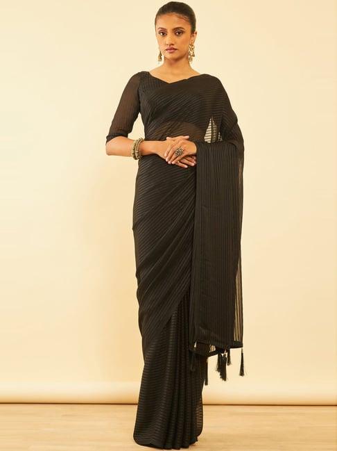 soch black striped saree with unstitched blouse