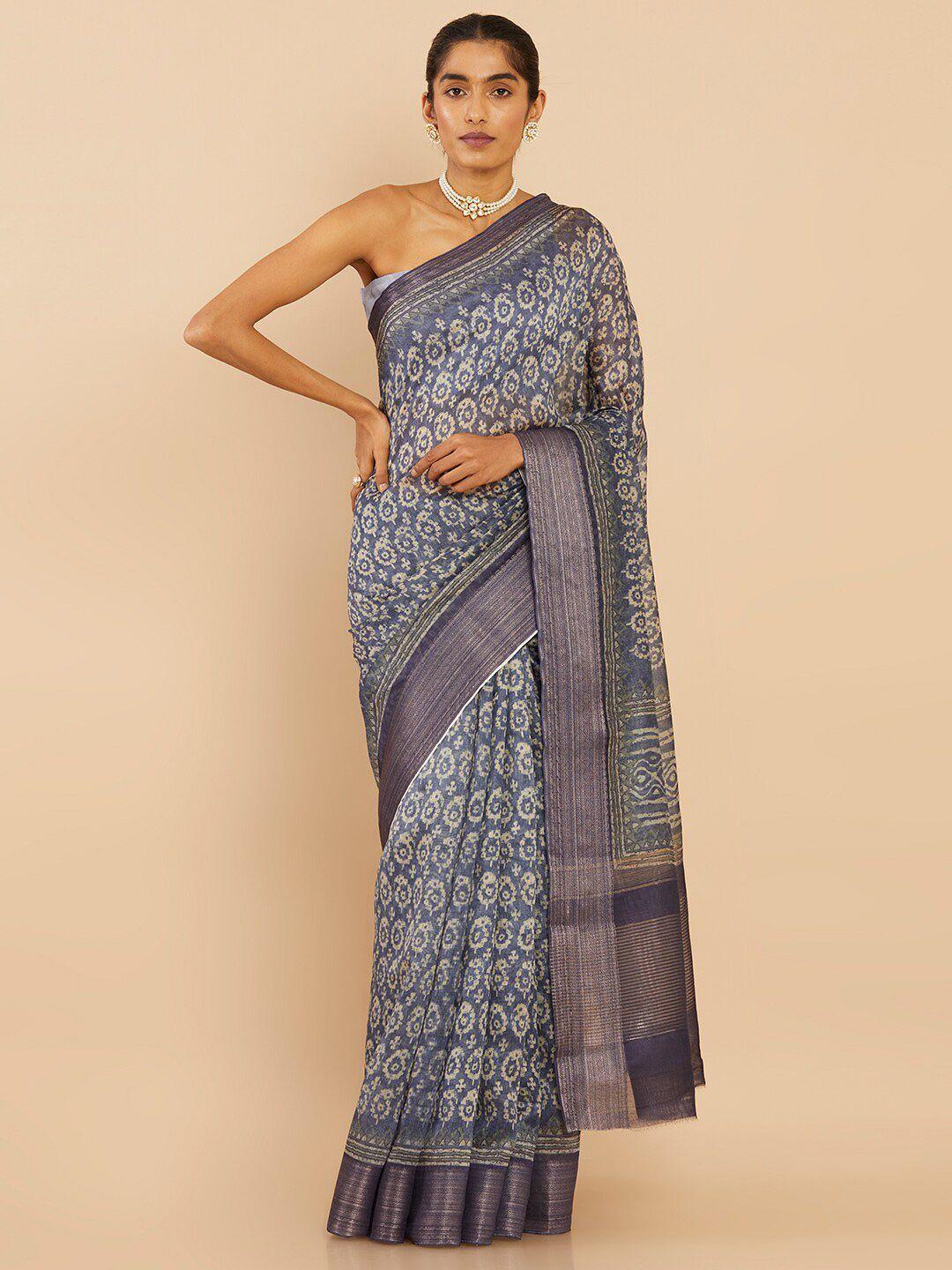 soch blue & off white paisley zari art silk saree