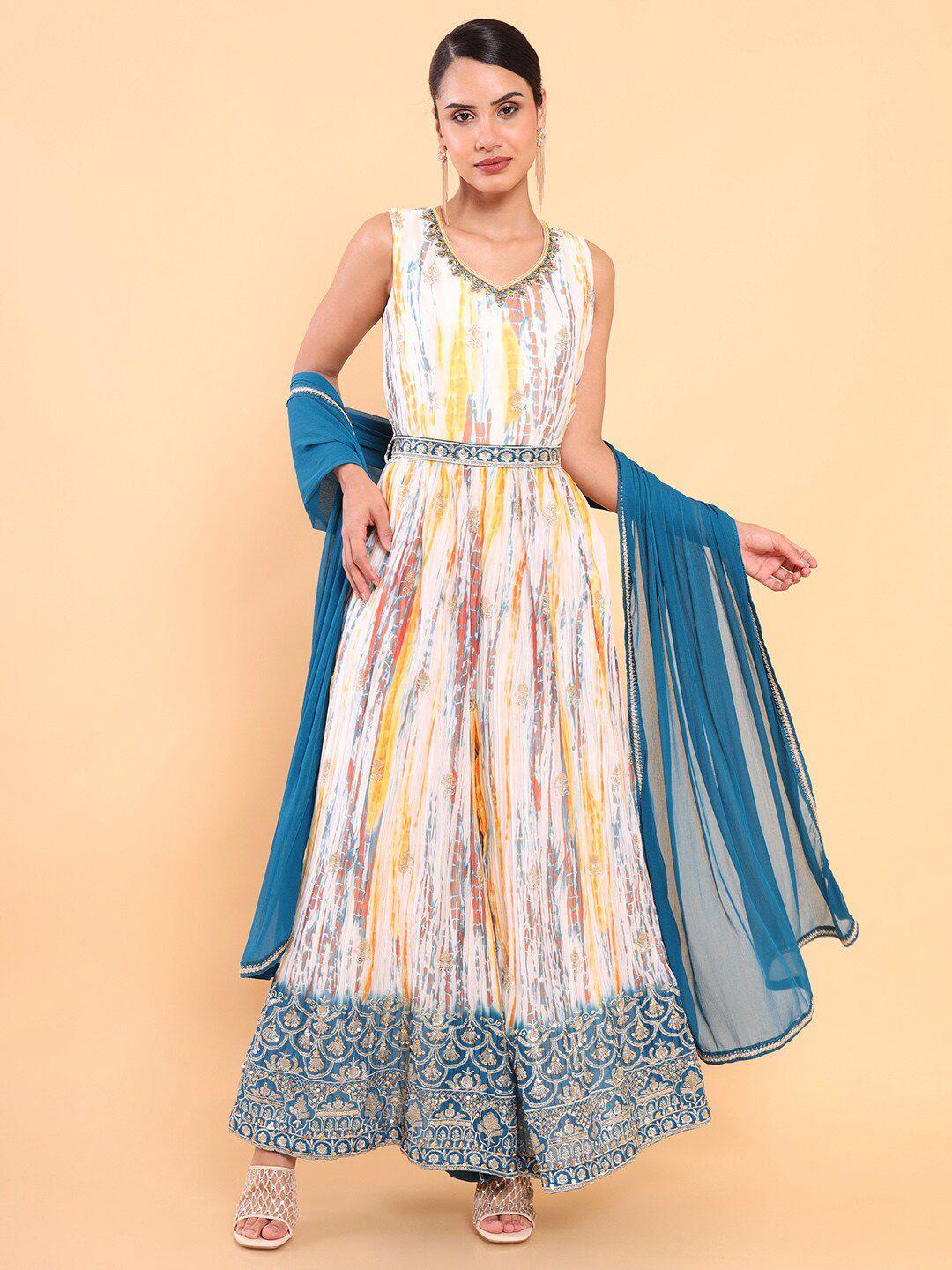 soch blue & yellow printed basic jumpsuit