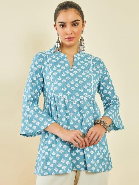 soch blue cotton floral print tunic