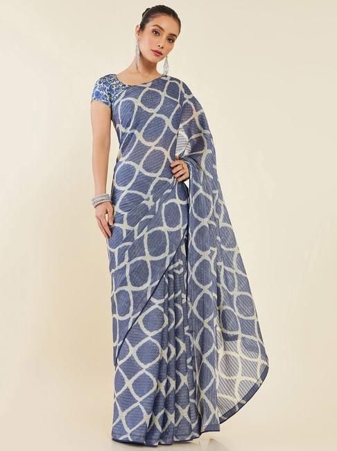 soch blue embellished chiffon saree with blouse