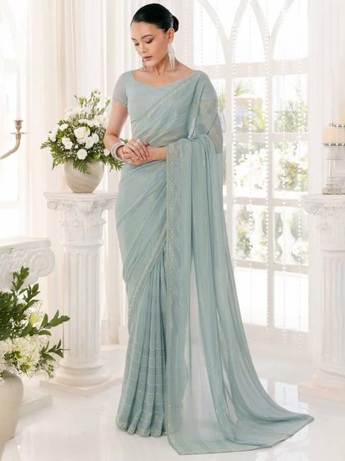 soch blue embellished saree with unstitched blouse