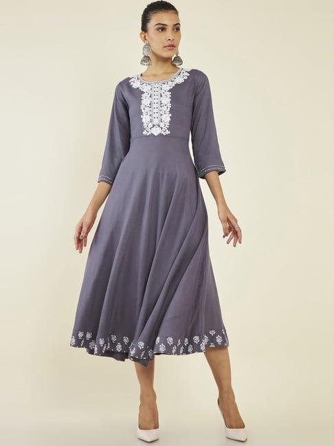 soch blue embroidered a-line dress