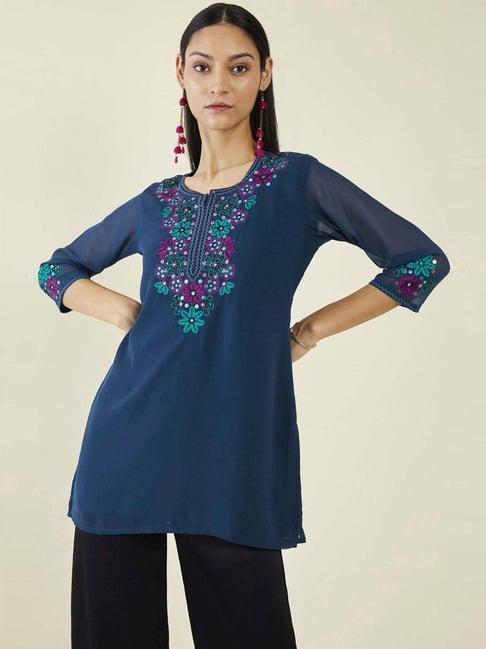 soch blue embroidered tunic