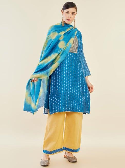 soch blue embroidered unstitched dress material