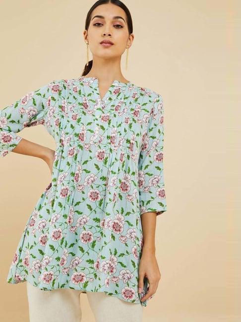 soch blue floral print tunic