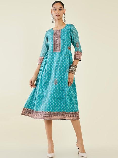 soch blue printed a-line dress