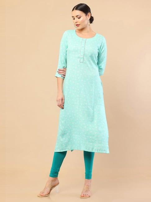 soch blue printed straight kurta