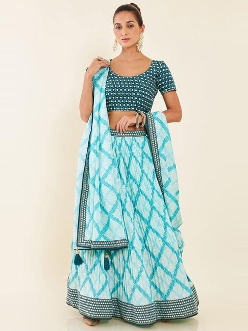 soch blue printed unstitched lehenga choli set with dupatta