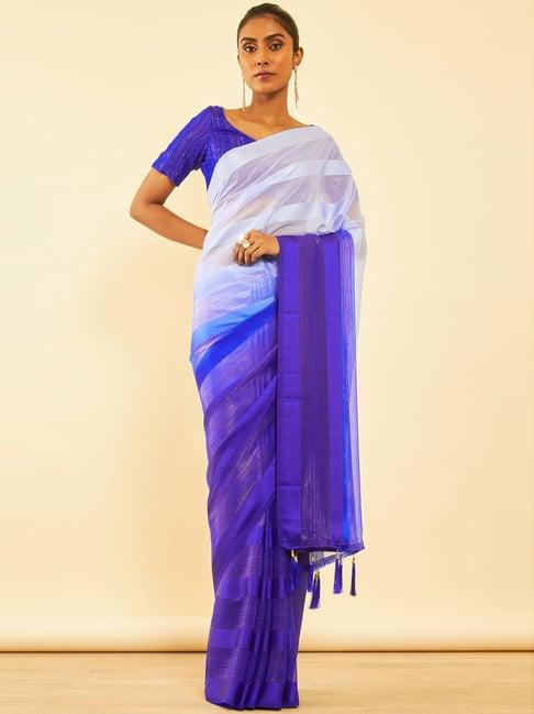 soch blue striped saree with unstitched blouse