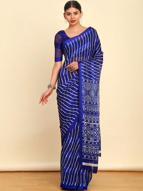 soch blue striped saree with unstitched blouse