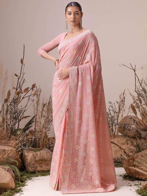 soch blush pink embellished saree with unstitched blouse