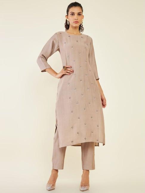 soch brown embellished kurta pant set