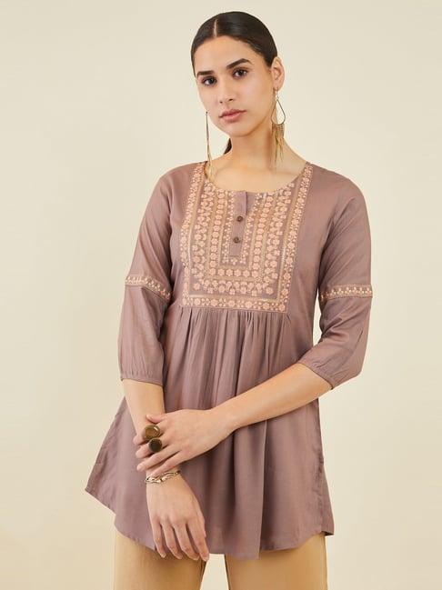 soch brown embroidered tunic