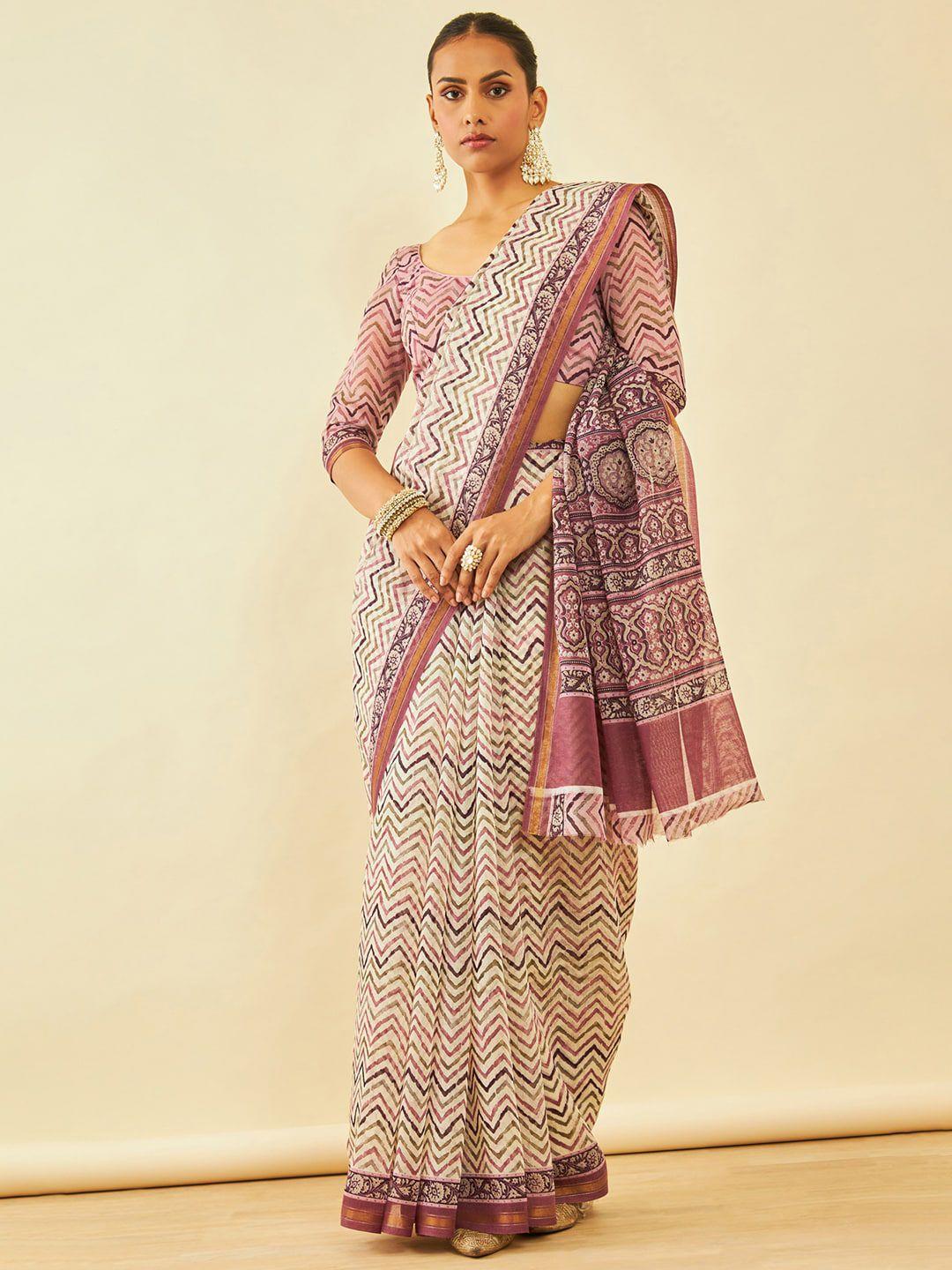 soch chevron printed zari chanderi saree