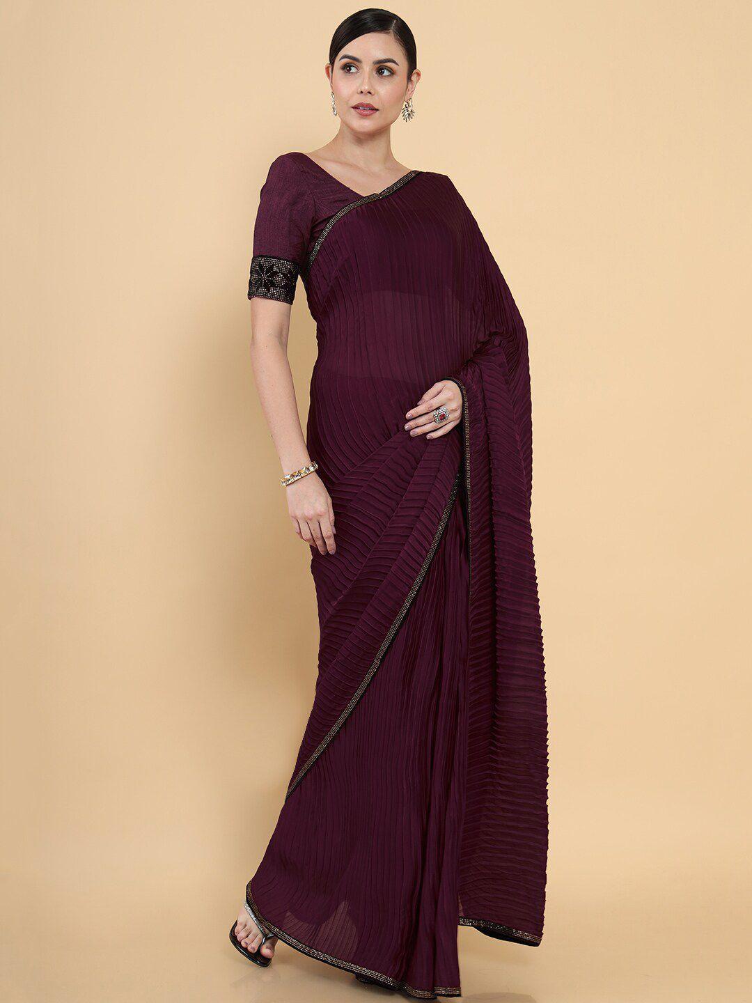 soch coffee brown striped pure georgette saree