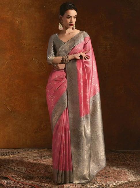 soch coral & grey woven saree with unstitched blouse