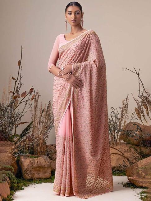 soch coral embroidered saree with unstitched blouse
