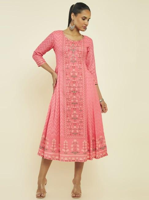 soch coral printed a-line dress