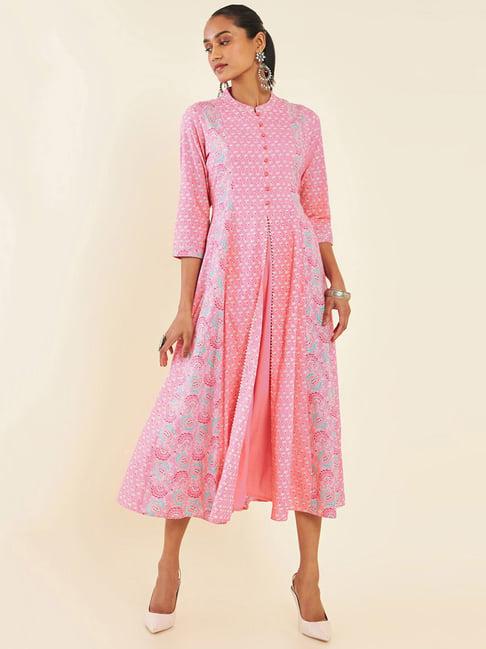 soch coral printed a line dress