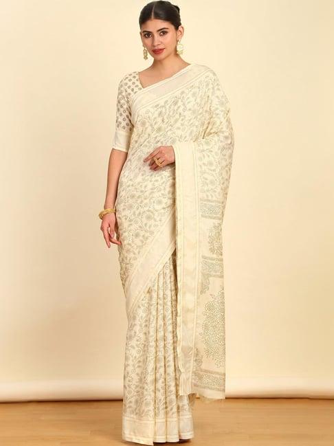 soch cream floral print saree with unstitched blouse