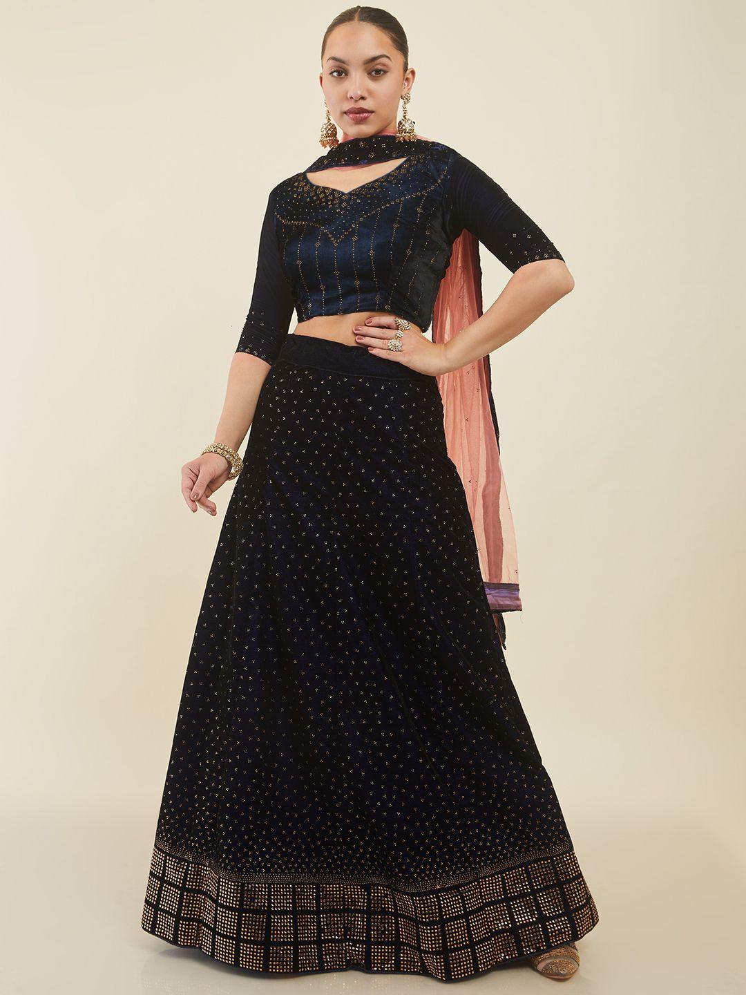 soch embellished beads and stones unstitched lehenga & blouse with dupatta