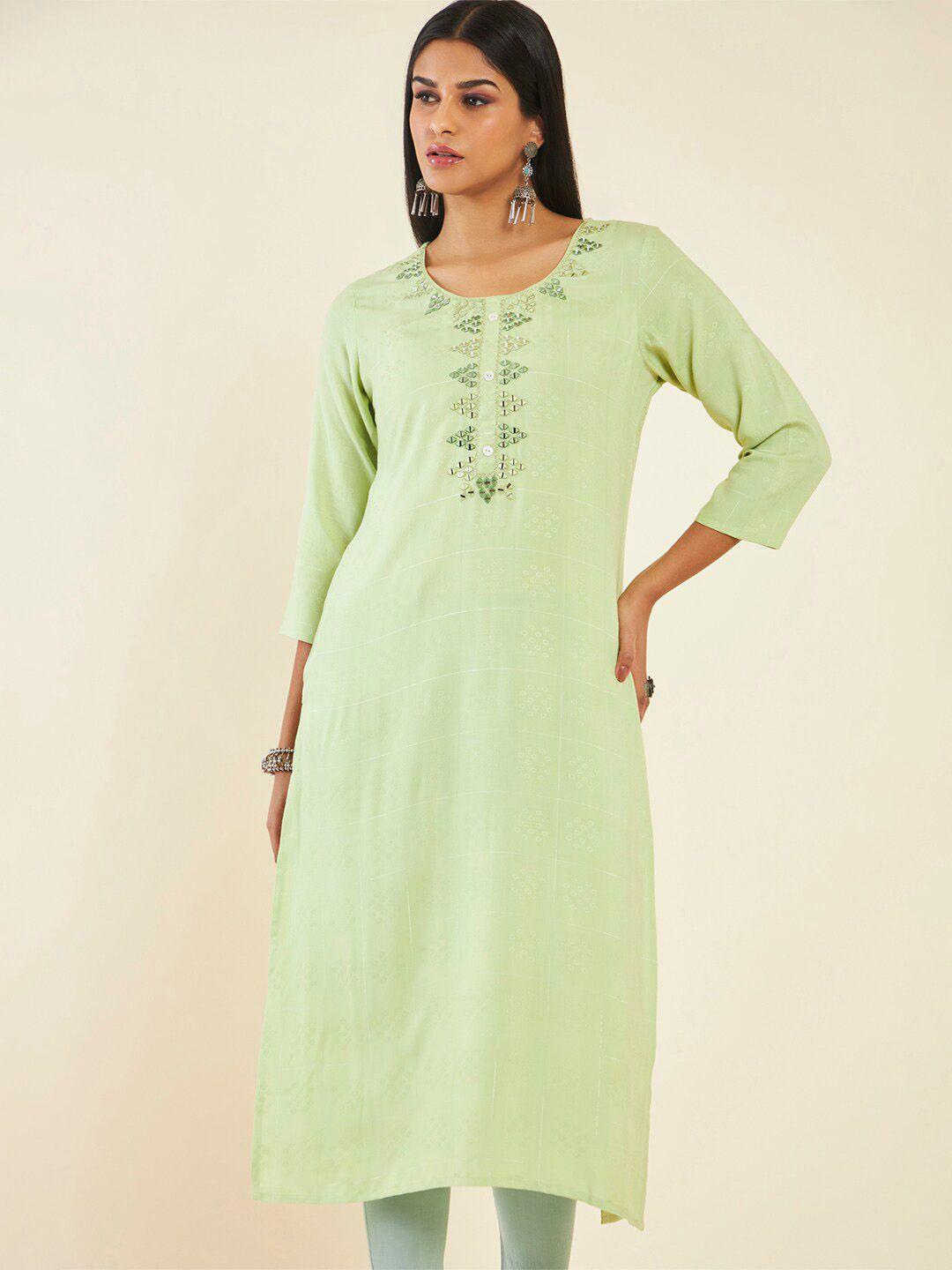 soch embellished mirror work straight kurta