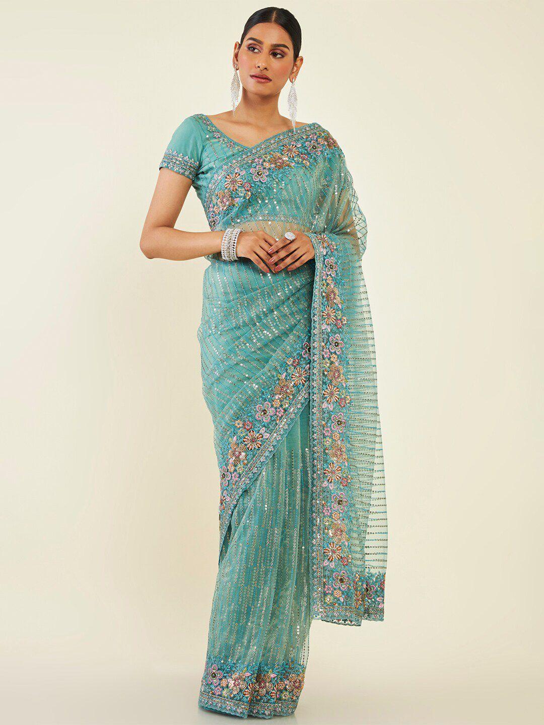 soch embellished sequined net saree