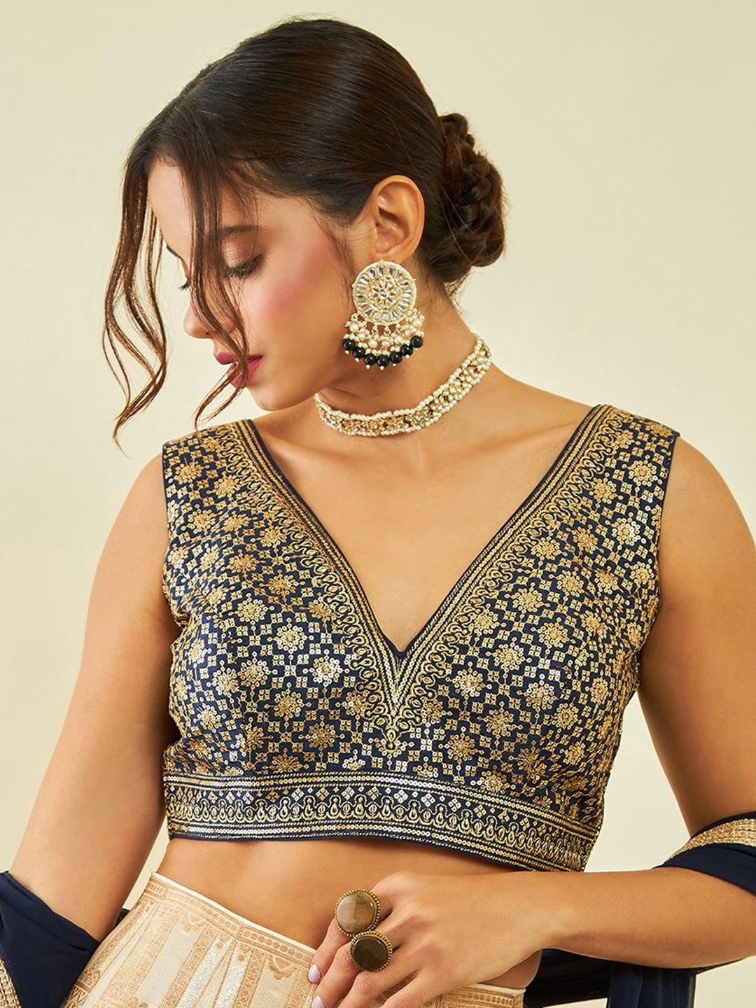 soch embellished sequinned v-neck sleeveless saree blouse