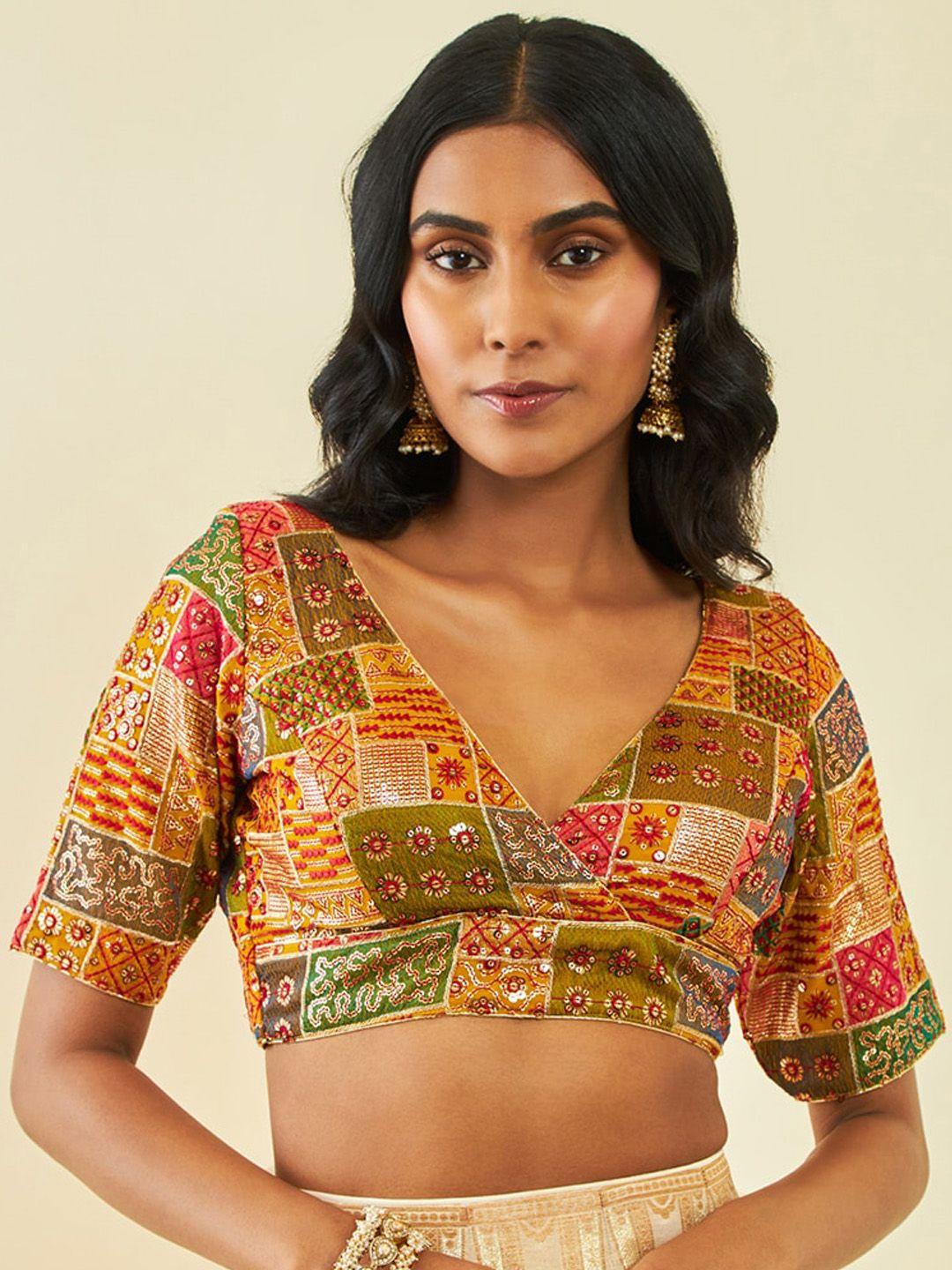 soch embellished v-neck saree blouse