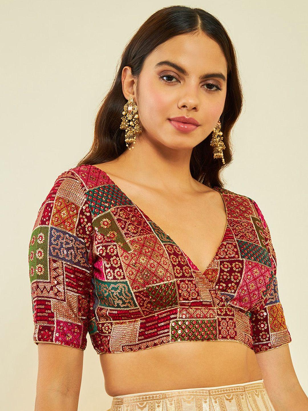 soch embellished v-neck saree blouse