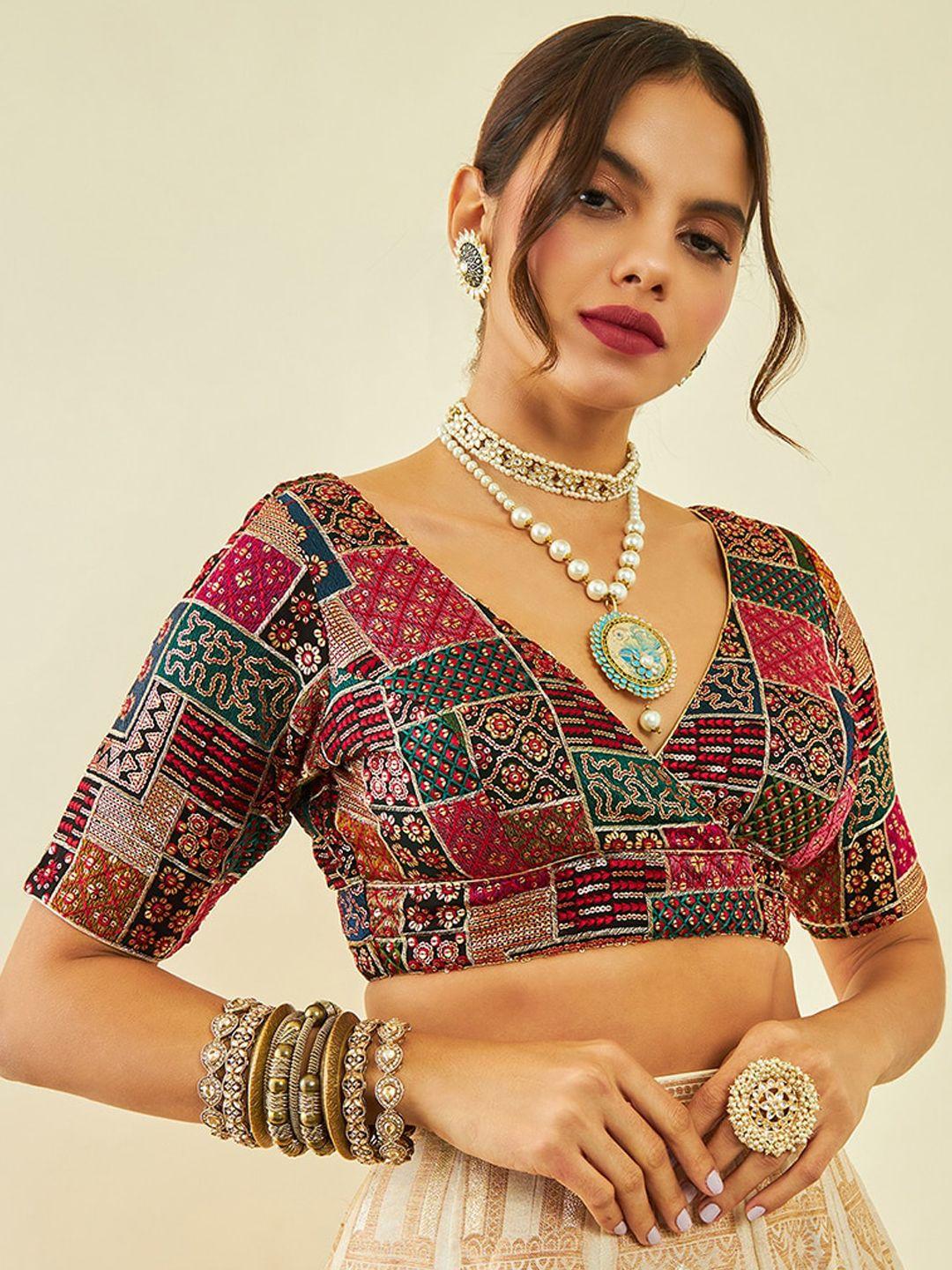 soch embellished v-neck sequinned saree blouse
