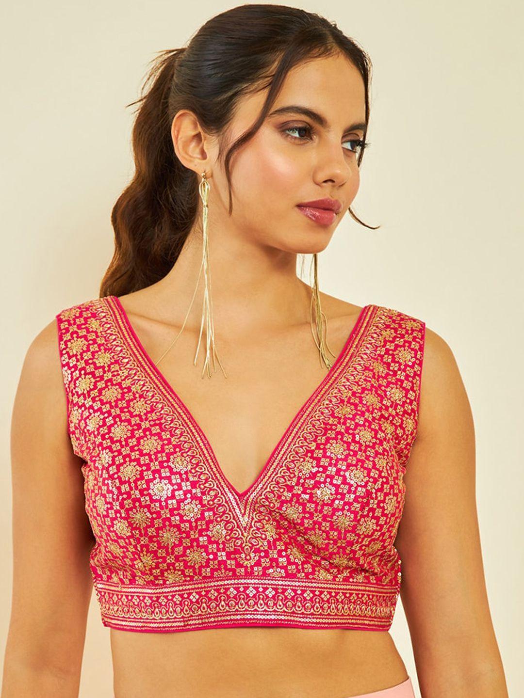 soch embellished v-neck silk saree blouse