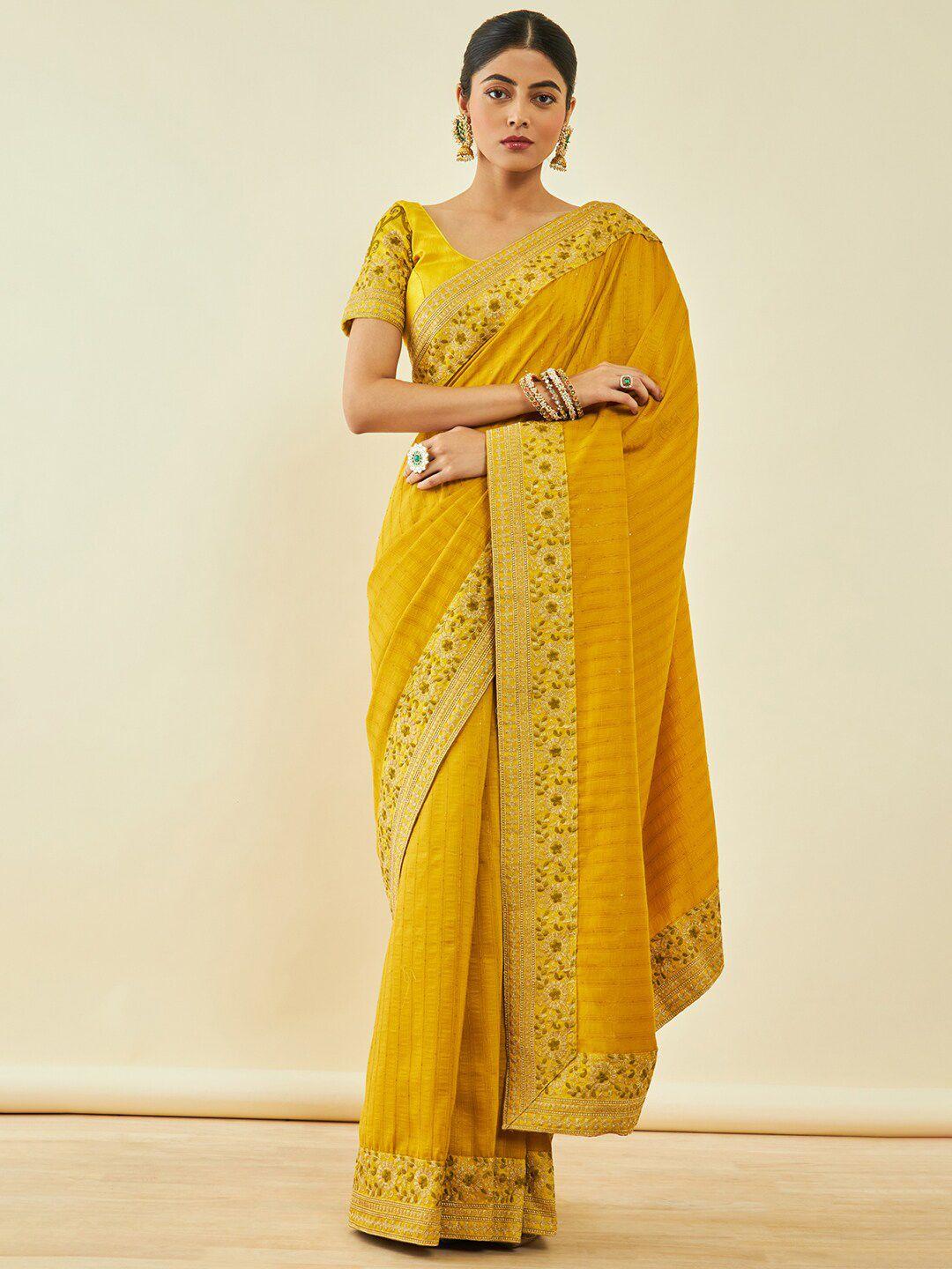 soch embellished zari silk blend tussar saree