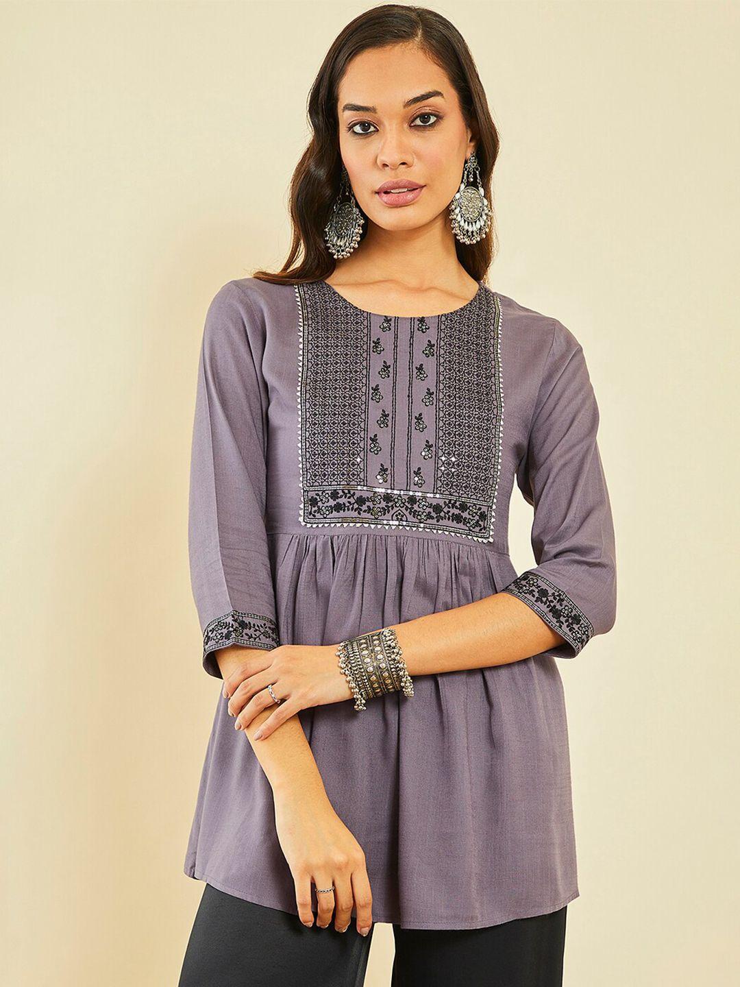 soch embroidered a-line kurti